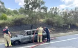 Otomobilde çıkan yangın yol kenarındaki ağaçlara sıçradı